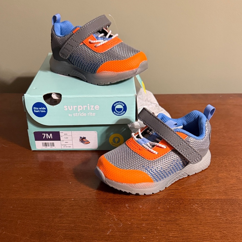 Stride Rite Kids' Gray & Orange Athletic Sneakers with Blue Trim